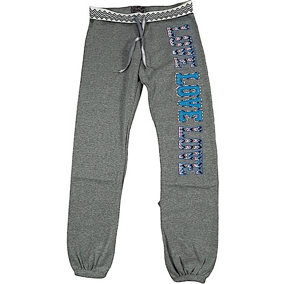 Thrill size Xl grey sweatpants joggers with blue & orange love with rhinestones - Picture 1 of 10